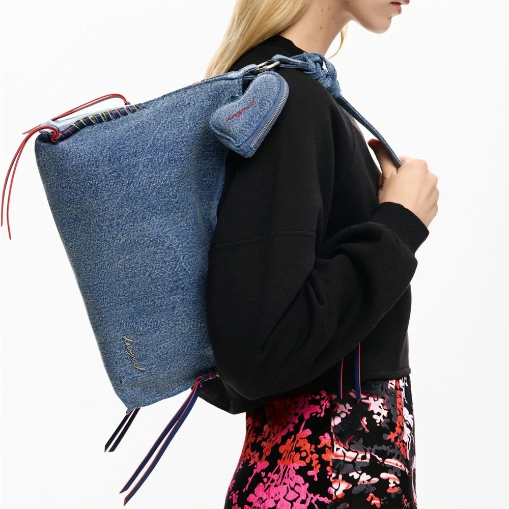 NWT Desigual Blue Denim Shoulder Bag and Heart Coin Pouch 2026 collection 🌱 - Picture 2 of 16